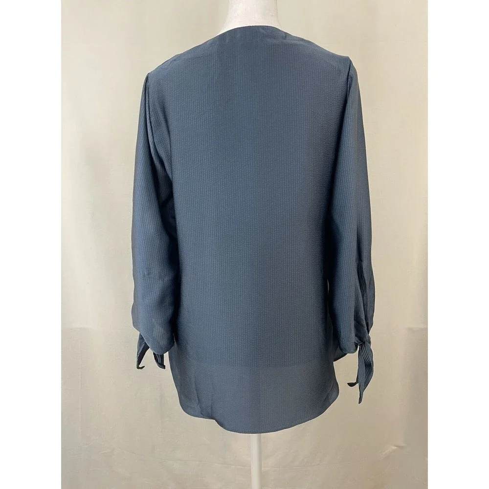 Michael Kors Women XS Blue Navy Solid Satin Tie Top Chambbary Officewear Bow - Picture 4 of 14